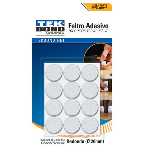 Feltro Adesivo Redondo 20mm Branco Com 24 PeÇas