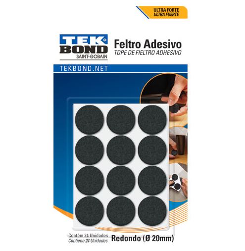 Feltro Adesivo Redondo 20mm Preto Com 24 PeÇas