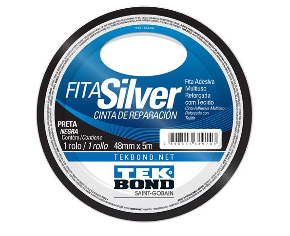 Fita Adesiva Silver Tape Preta 5mts - Tekbond